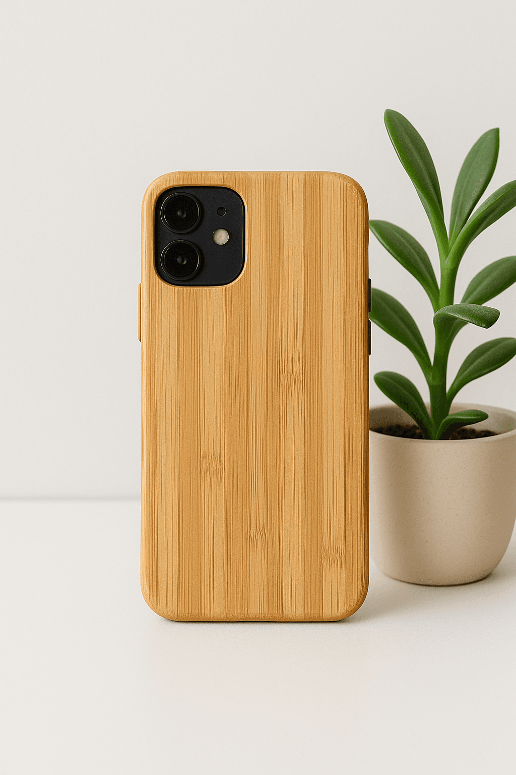 Product mockup for bamboo phone case