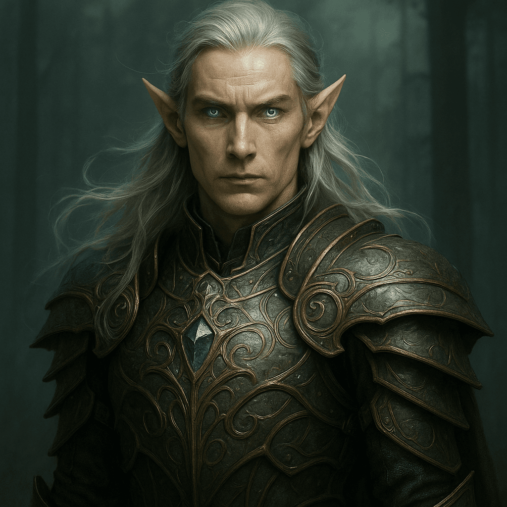 Fantasy elf warrior with silver hair and ornate armor
